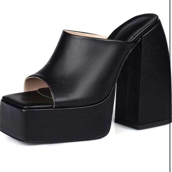 Dsevht Platform Sandals Slip On Open Square Toe Chunky Block High Heel Pump - Picture 11 of 15